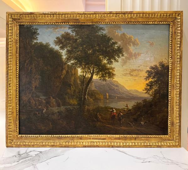Huile sur toile avec cadre en bois doré du peintre Victor de Grailly (1804-1887) Huile sur toile avec cadre en bois doré du peintre Victor de Grailly (1804-1887)