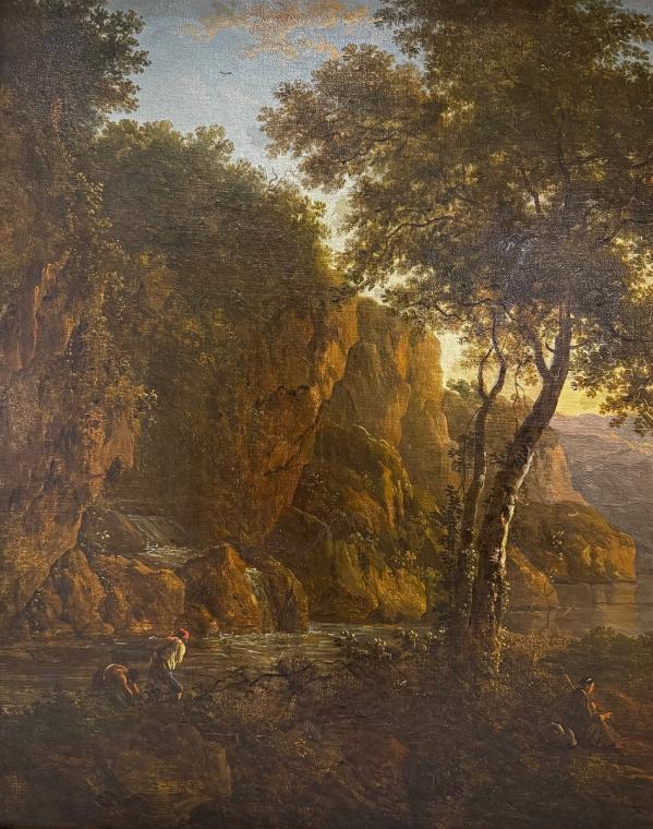 Détail Huile sur toile avec cadre en bois doré du peintre Victor de Grailly (1804-1887) Détail Huile sur toile avec cadre en bois doré du peintre Victor de Grailly (1804-1887)