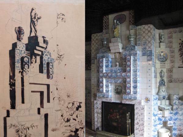Exposition Hugo Décorateur vue sur cheminée carreaux de Delft