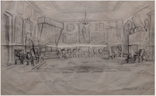 Exposition Hugo Décorateur Croquis noir et blanc du salon