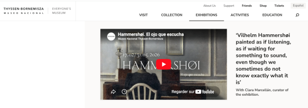 Page site internet Exposition Vilhelm Hammershøi Musée national Thyssen-Bornemisza à Madrid Page site internet Musée national Thyssen-Bornemisza à Madrid